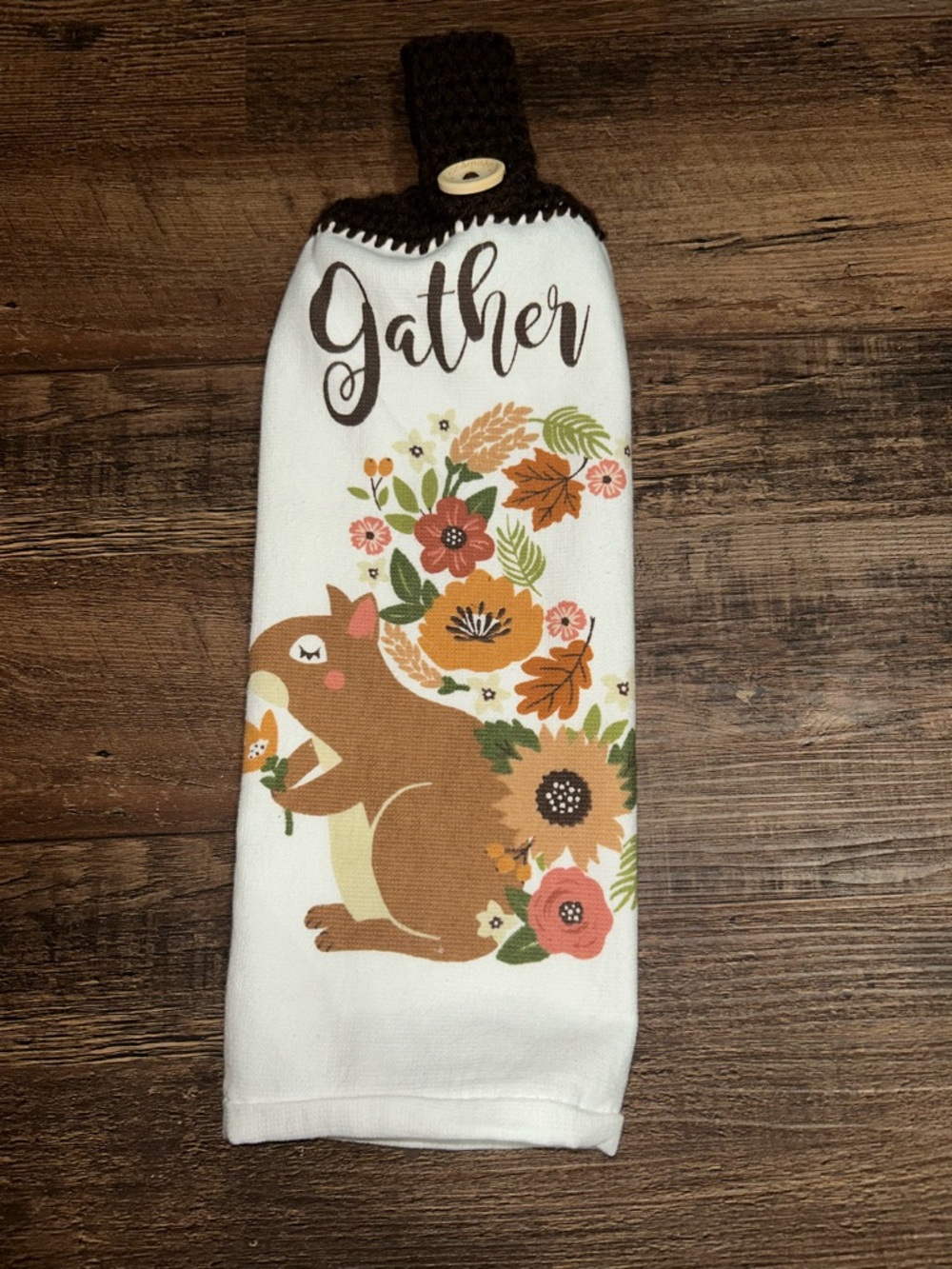 Gather Fall Squirrel Hanging Kitchen Towel